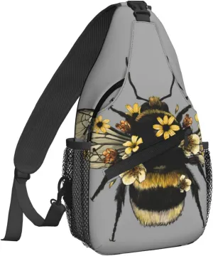 Women Cute Flowers Bee Crossbody Sling Backpack for Men Chest Bag Shoulder Bag Lightweight One Strap Backpack Travel Outdoor Daypack