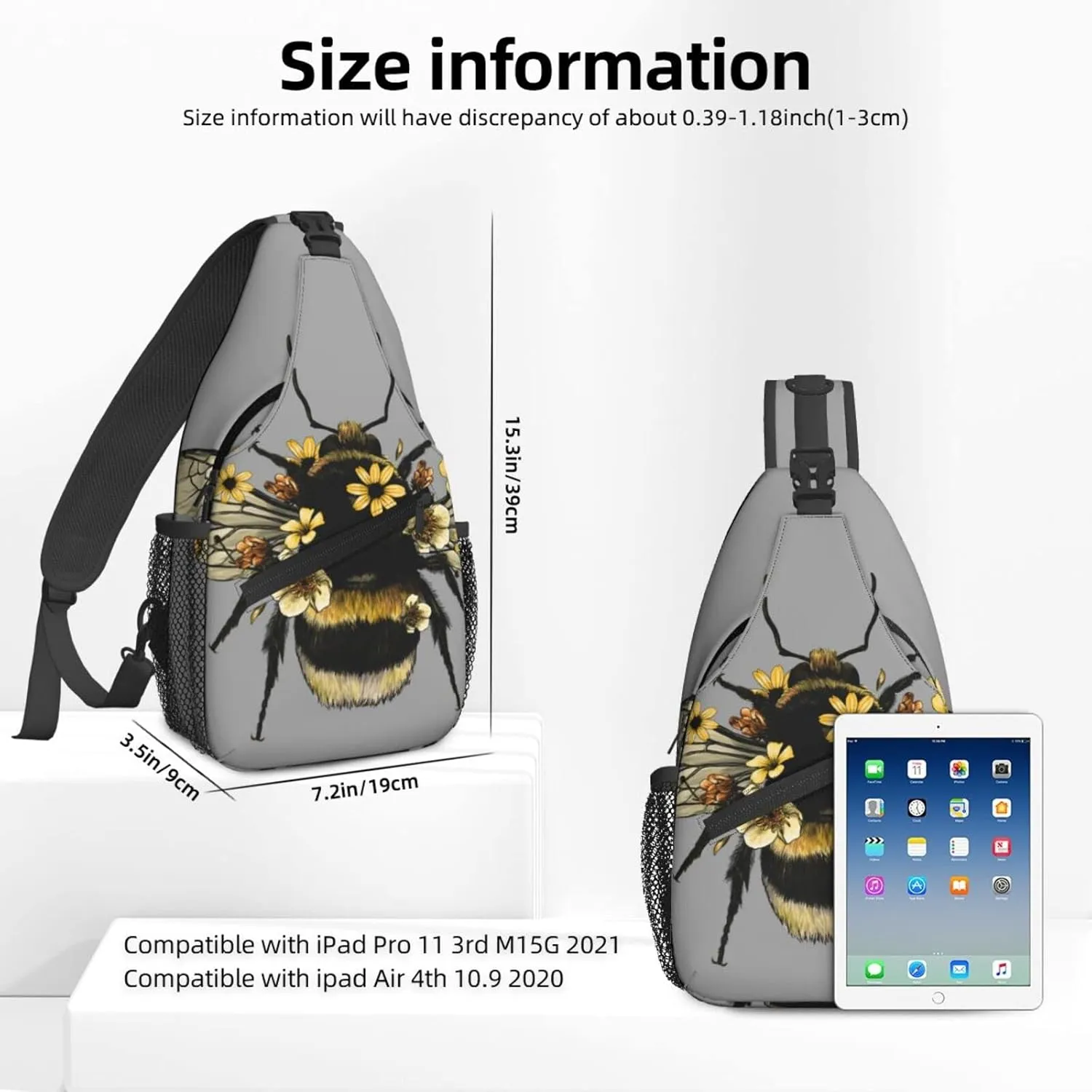 Women Cute Flowers Bee Crossbody Sling Backpack for Men Chest Bag Shoulder Bag Lightweight One Strap Backpack Travel Outdoor Daypack