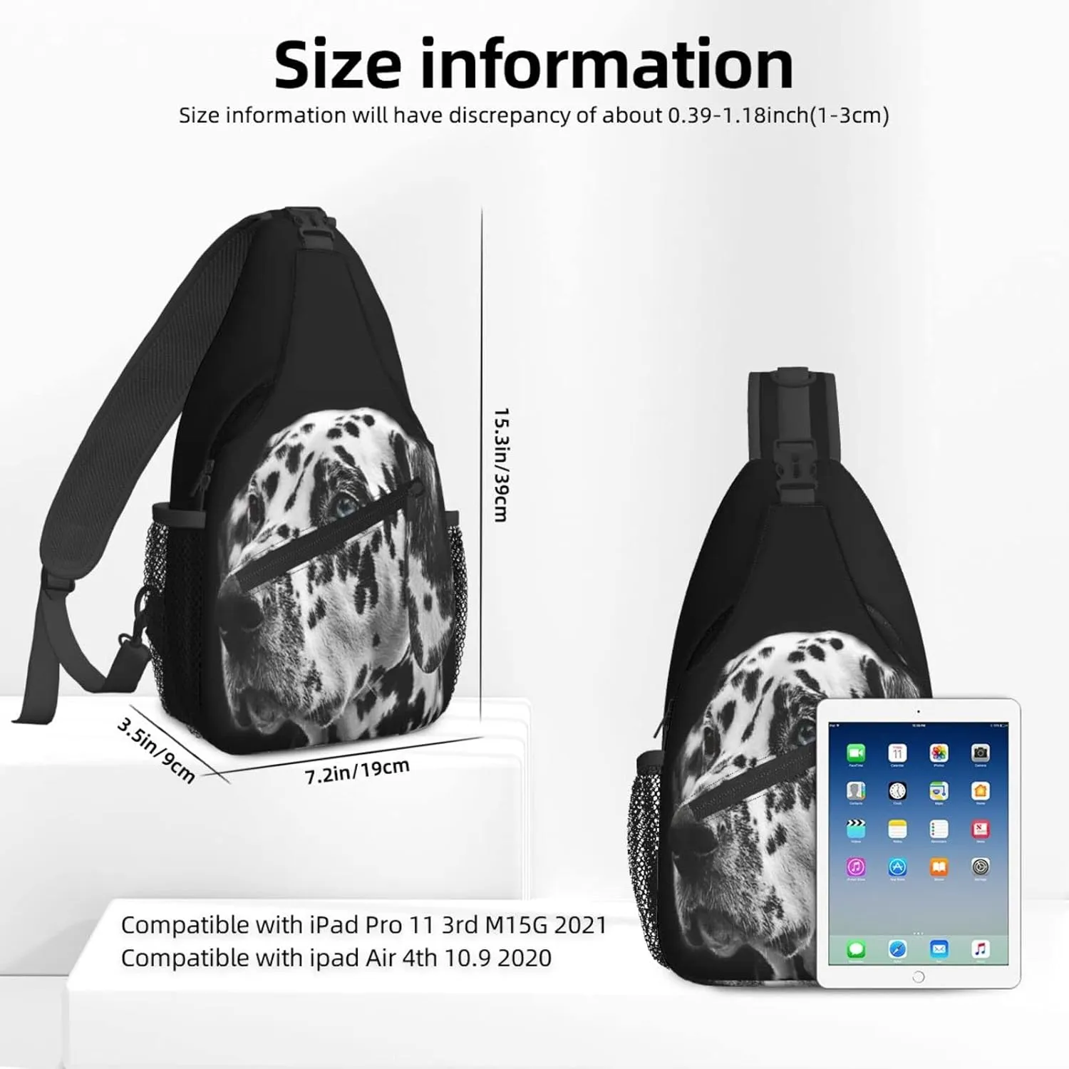 Women Dalmatian Dog Head Crossbody Sling Backpack for Men Chest Bag Shoulder Bag Lightweight One Strap Backpack Travel Outdoor Daypack