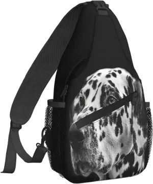 Women Dalmatian Dog Head Crossbody Sling Backpack for Men Chest Bag Shoulder Bag Lightweight One Strap Backpack Travel Outdoor Daypack
