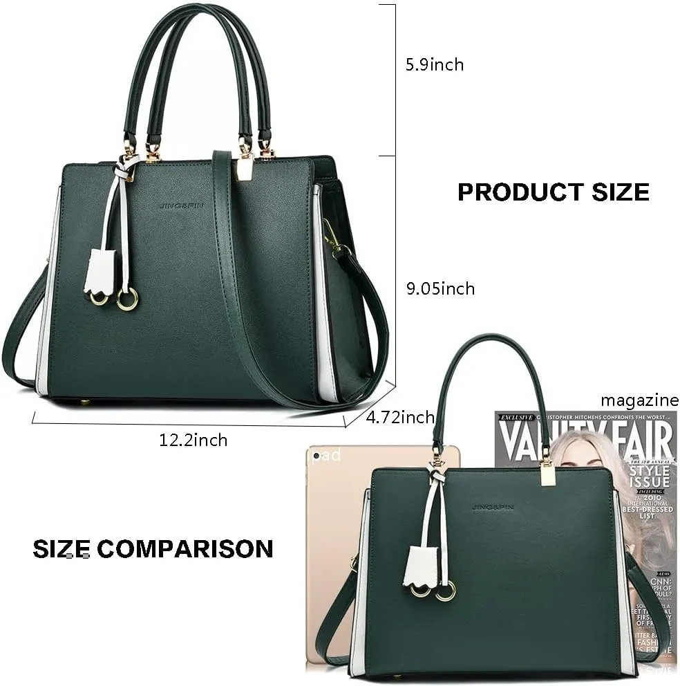 Women Elegant Handbag Classic Top-handle Purses PU Leather Tote Shoulder Bag Work Shopper Satchel with Pendant