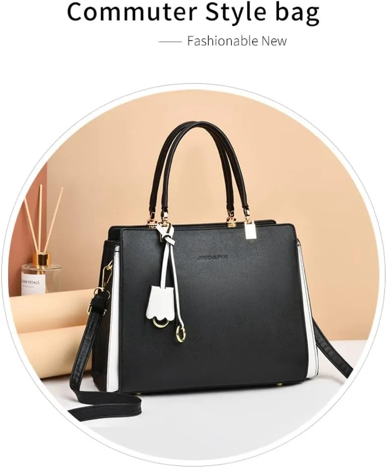 Women Elegant Handbag Classic Top-handle Purses PU Leather Tote Shoulder Bag Work Shopper Satchel with Pendant