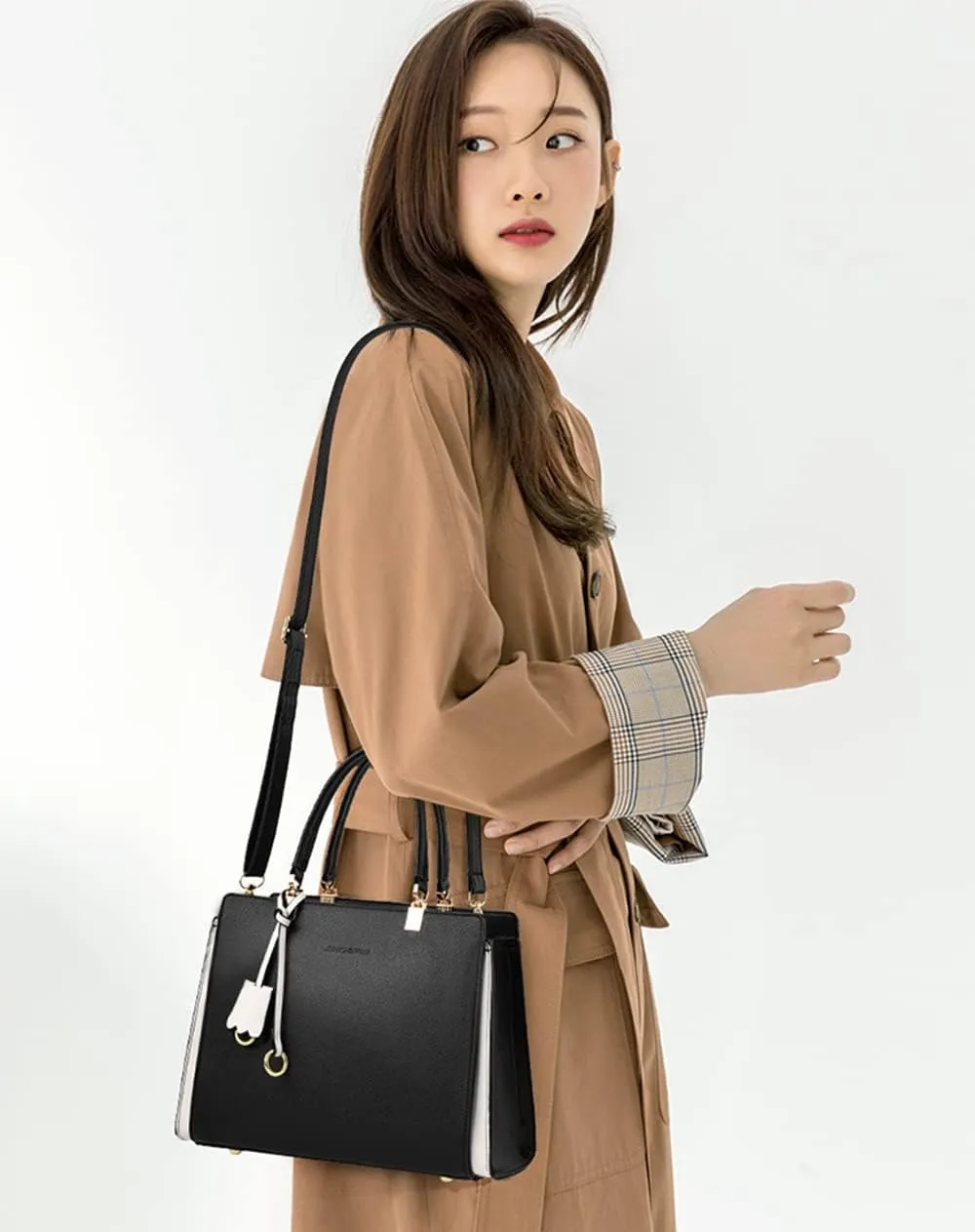 Women Elegant Handbag Classic Top-handle Purses PU Leather Tote Shoulder Bag Work Shopper Satchel with Pendant