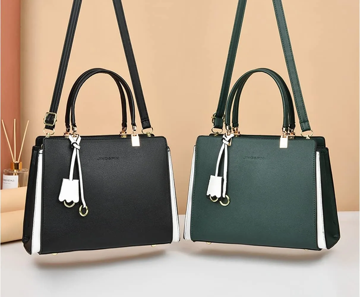 Women Elegant Handbag Classic Top-handle Purses PU Leather Tote Shoulder Bag Work Shopper Satchel with Pendant
