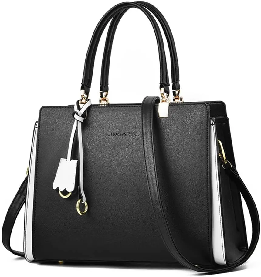 Women Elegant Handbag Classic Top-handle Purses PU Leather Tote Shoulder Bag Work Shopper Satchel with Pendant