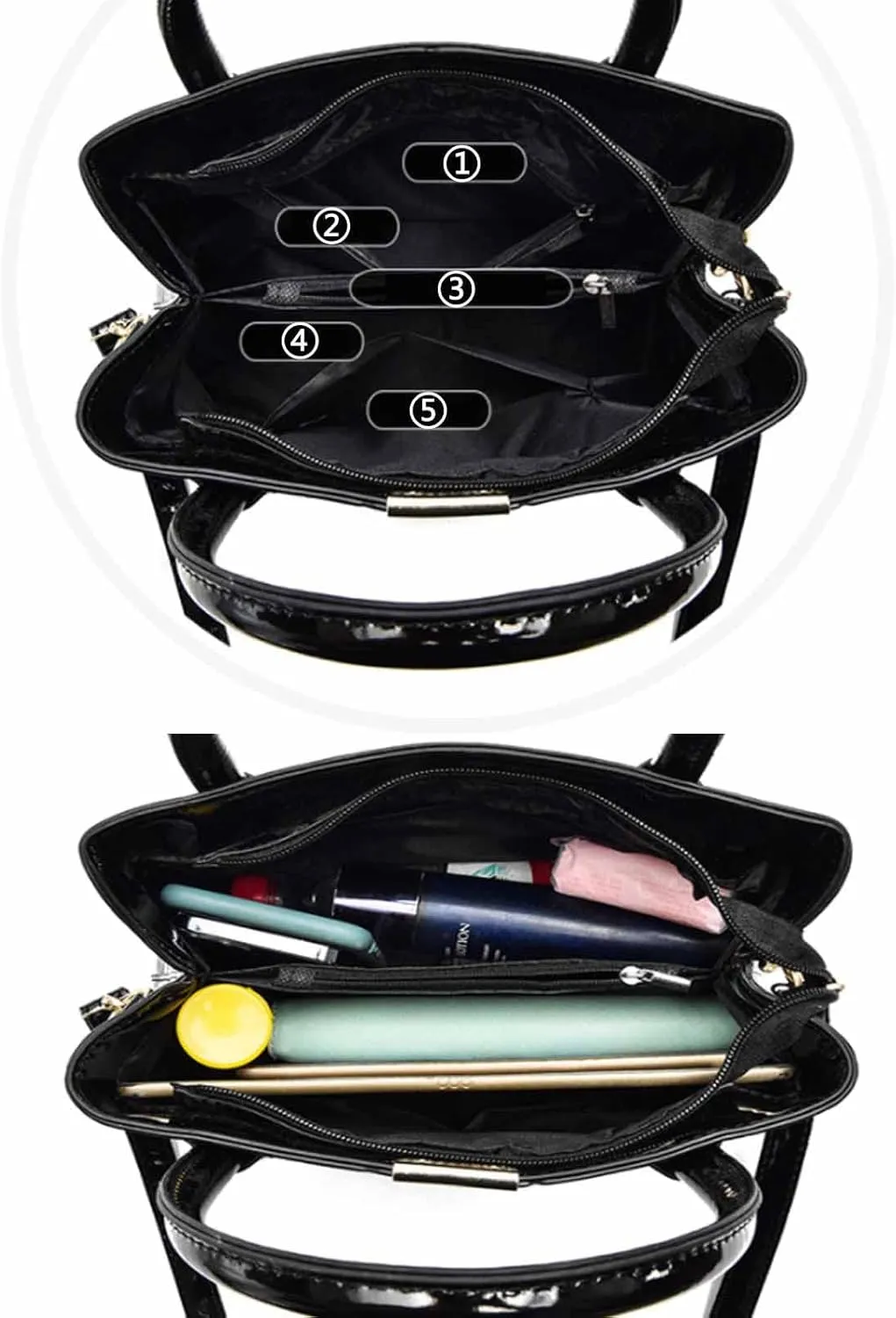 Women Elegant Top-handle Handbag Purse Patent PU Leather Crossbody Shoulder Bag Satchel Tote