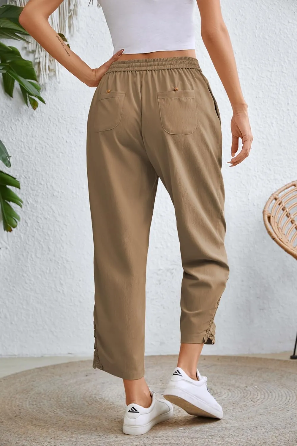 Women Fashion 2025 Casual Lightweight Drawstring Elastic Waist Pants with Pockets