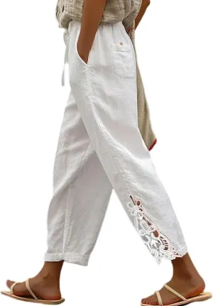 Women Fashion 2025 Casual Lightweight Drawstring Elastic Waist Pants with Pockets