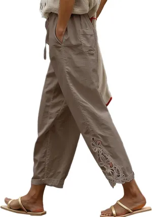 Women Fashion 2025 Casual Lightweight Drawstring Elastic Waist Pants with Pockets
