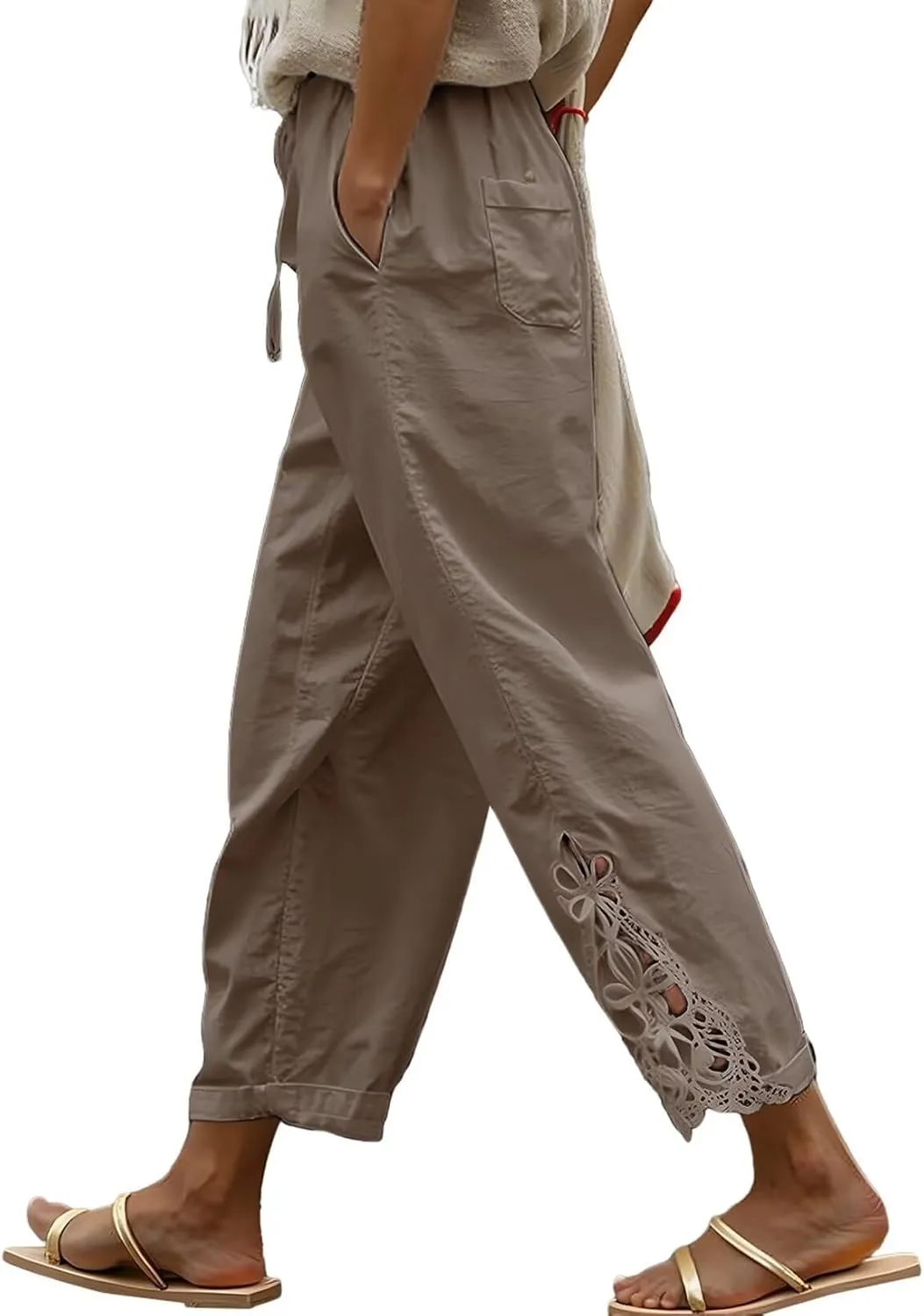 Women Fashion 2025 Casual Lightweight Drawstring Elastic Waist Pants with Pockets