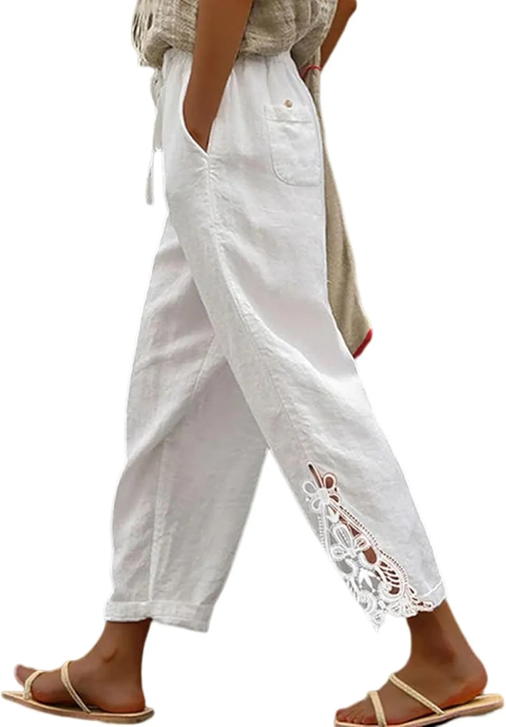 Women Fashion 2025 Casual Lightweight Drawstring Elastic Waist Pants with Pockets