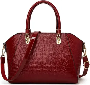 Women Fashion Crocodile Pattern Handbag and Purse Patent Leather Shiny Top-handle Tote Shopper Work Shoulder Satchel