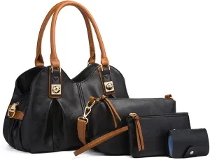 Women Fashion Handbags Set 4 PCS Women Satchel Shoulder Bag Tote Top Handle Bag PU Leather Crossbody Bags