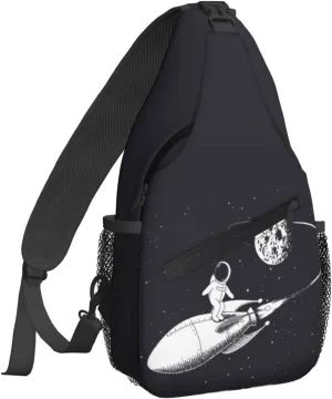 Women Funny Astronaut Surf in Space Crossbody Sling Backpack for Men Chest Bag Shoulder Bag Lightweight One Strap Backpack Travel Outdoor Daypack