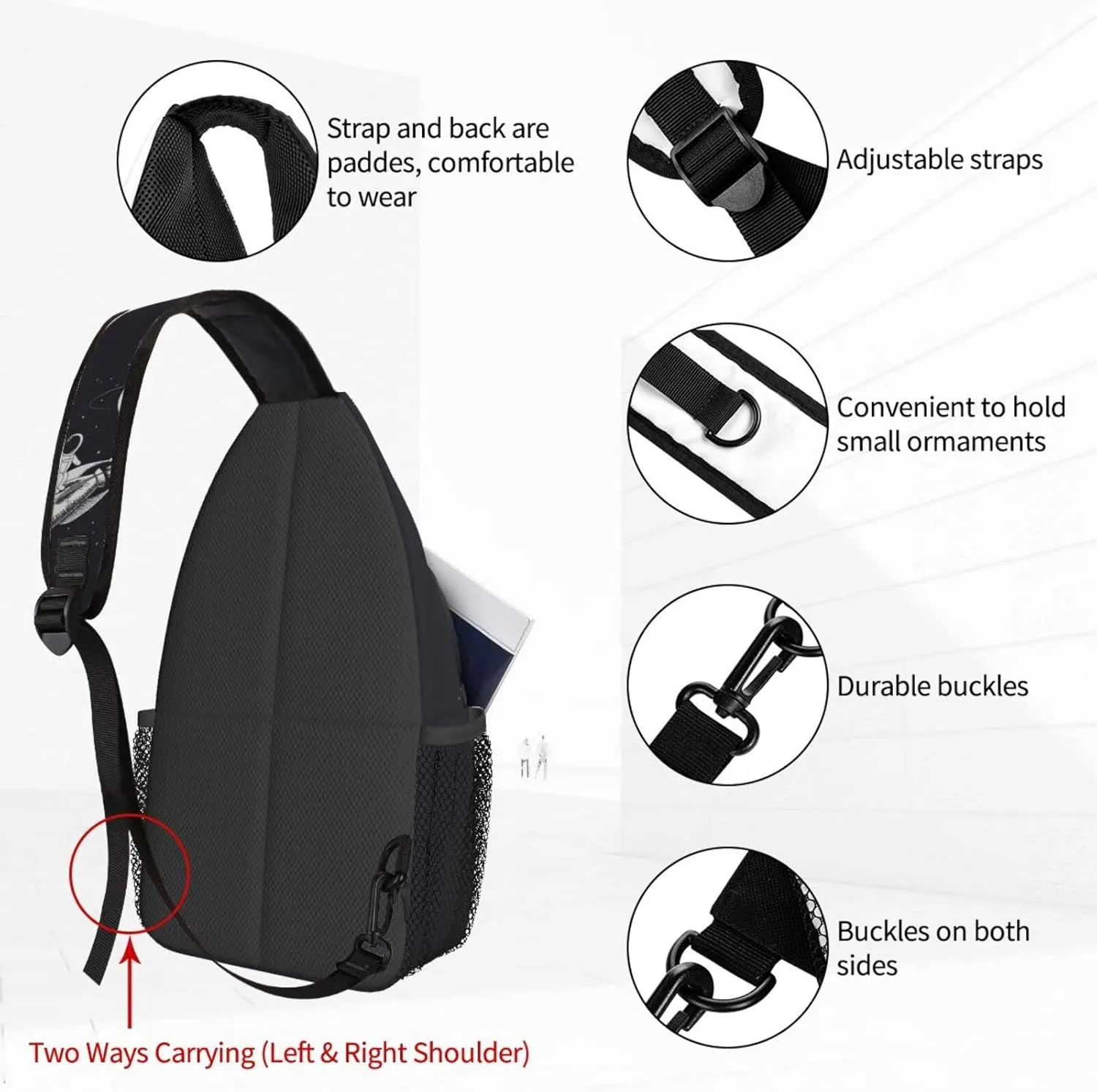 Women Funny Astronaut Surf in Space Crossbody Sling Backpack for Men Chest Bag Shoulder Bag Lightweight One Strap Backpack Travel Outdoor Daypack