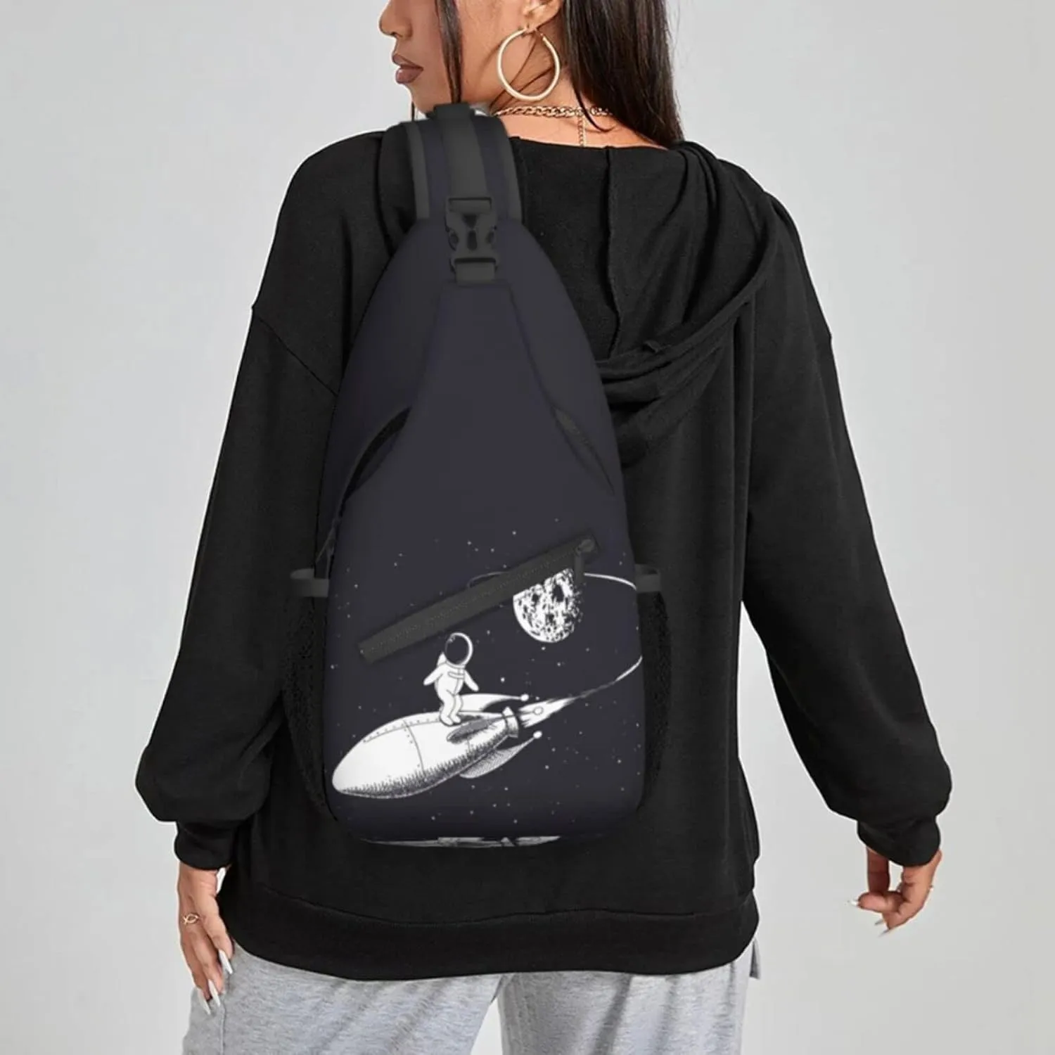 Women Funny Astronaut Surf in Space Crossbody Sling Backpack for Men Chest Bag Shoulder Bag Lightweight One Strap Backpack Travel Outdoor Daypack