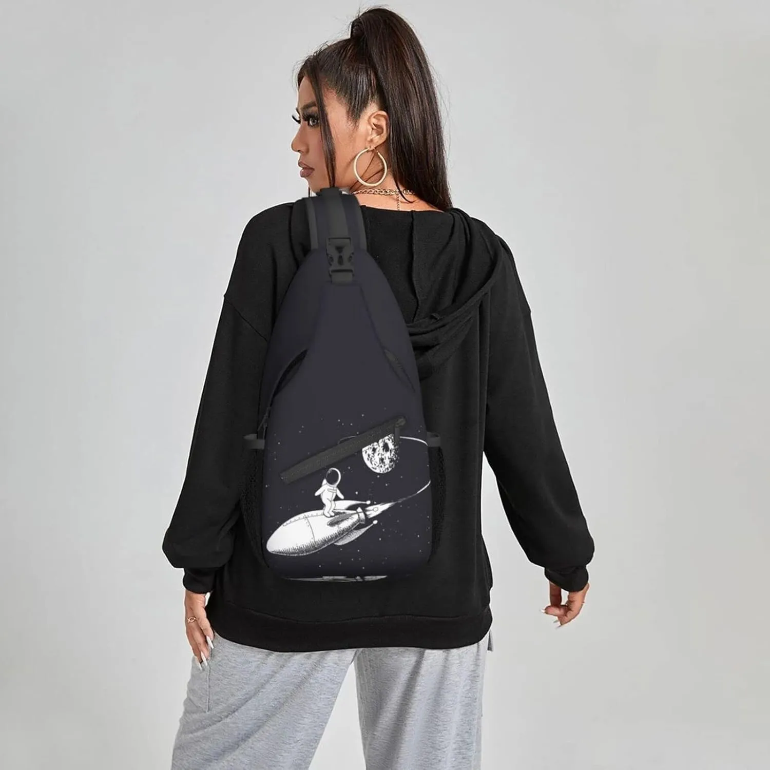 Women Funny Astronaut Surf in Space Crossbody Sling Backpack for Men Chest Bag Shoulder Bag Lightweight One Strap Backpack Travel Outdoor Daypack
