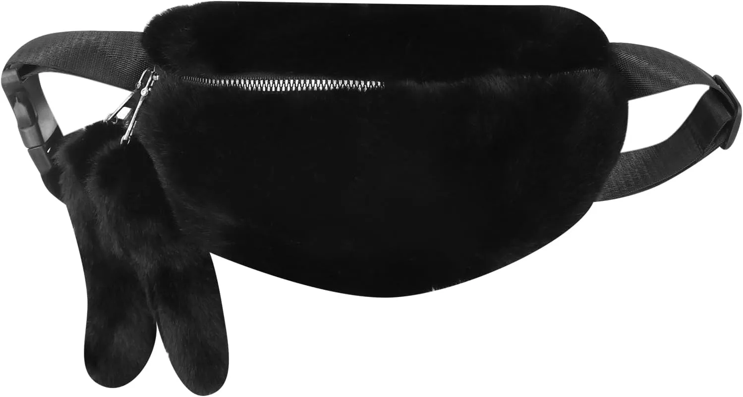 Women Girls Faux Fur Fanny Pack Fashion Plush Waist Pack Winter Belt Bum Bag Coin Phone Pouch Crossbody Chest Bag