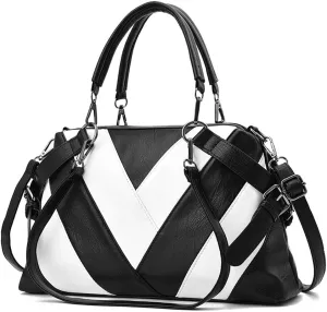 Women Handbag Hobo Shoulder Crossbody Bag,Stitching PU Top Handle Bags Totes Satchel Purse