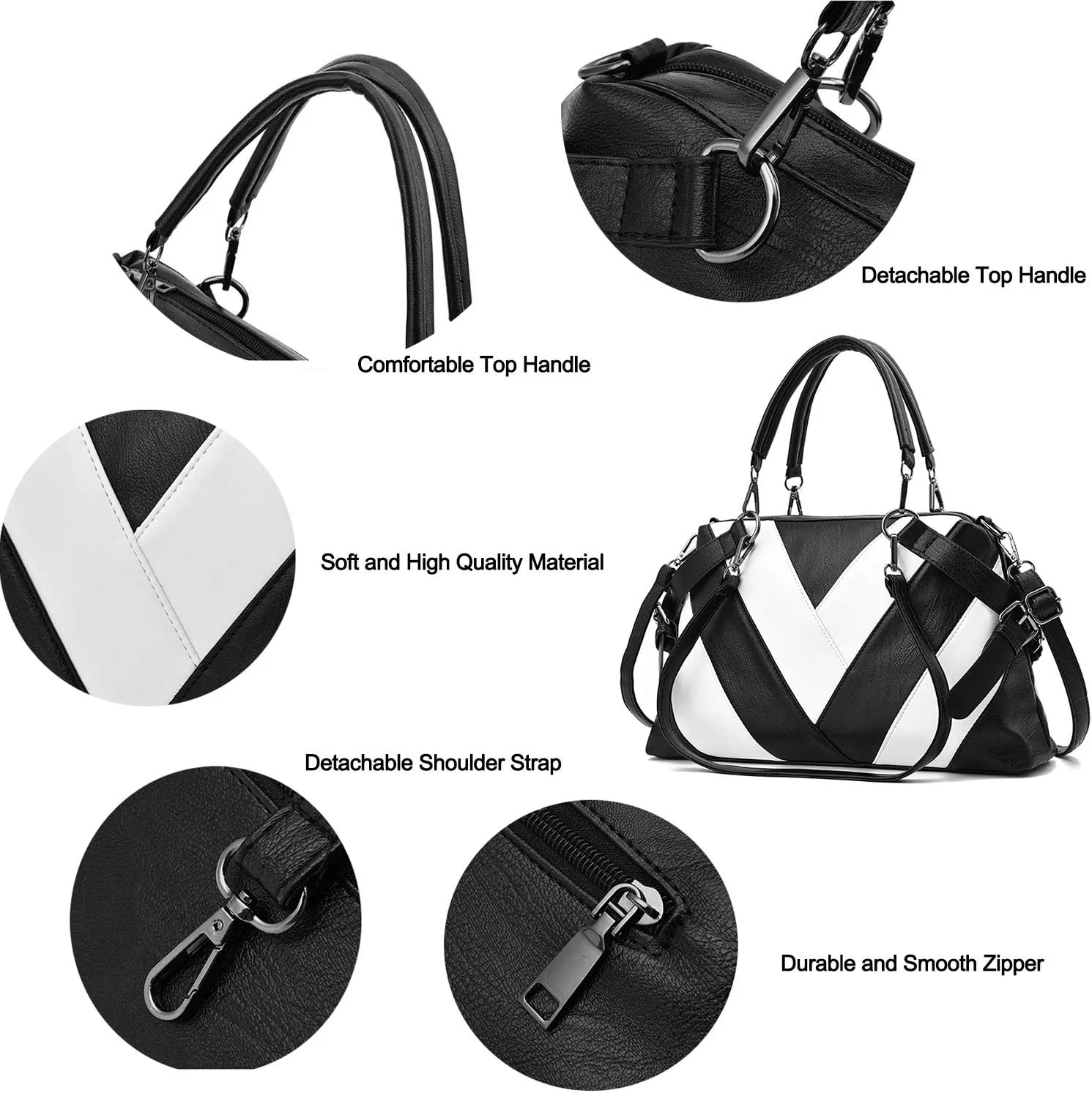 Women Handbag Hobo Shoulder Crossbody Bag,Stitching PU Top Handle Bags Totes Satchel Purse
