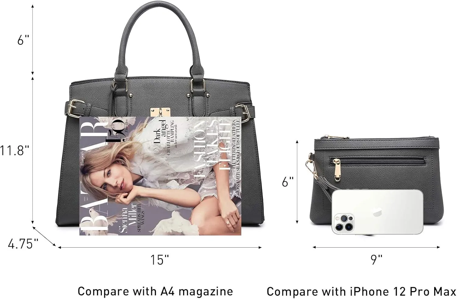 Women Handbags and Purses Fashion Satchel Tote Work Bags Top Handle Shoulder Purses with Matching Wristlet