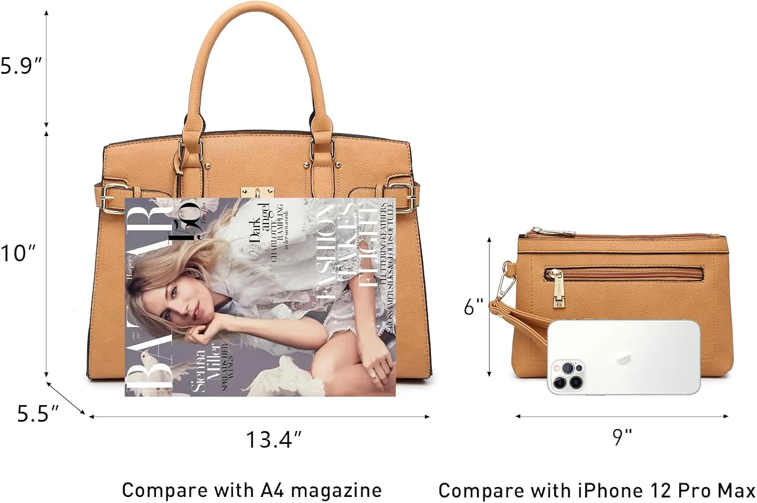 Women Handbags and Purses Fashion Satchel Tote Work Bags Top Handle Shoulder Purses with Matching Wristlet