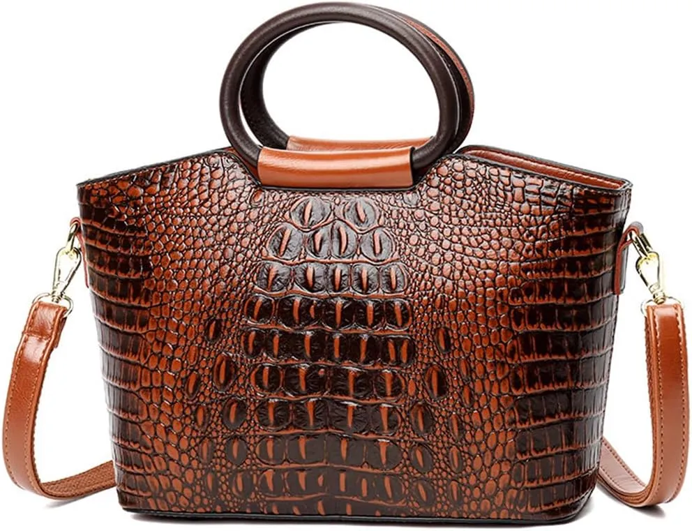 Women Handbags Purse PU Leather Crocodile Pattern Satchel Bags Top Circular Handle Handbag Ladies Shoulder Bag