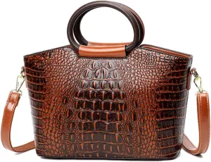 Women Handbags Purse PU Leather Crocodile Pattern Satchel Bags Top Circular Handle Handbag Ladies Shoulder Bag