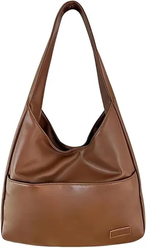 Women Hobo Bag Faux Leather Tote Bag Stylish Large Capacity Shoulder Bag Hobo Handbag for Work Travel (Black)