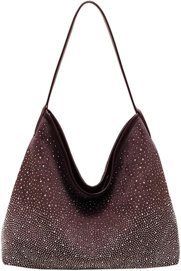 Women Hobo Shoulder Bags Rhinestone Large Purse and Handbags Sparkly Tote Bag