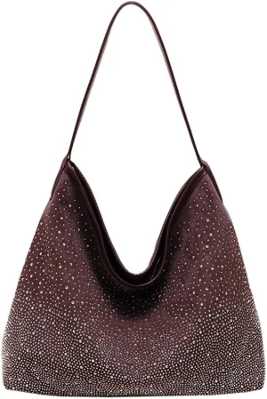Women Hobo Shoulder Bags Rhinestone Large Purse and Handbags Sparkly Tote Bag