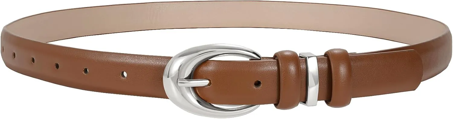 Women Leather Belt for Jeans Pants Fashion Ladies Skinny Faux Leather Dress belt with Gold Buckle