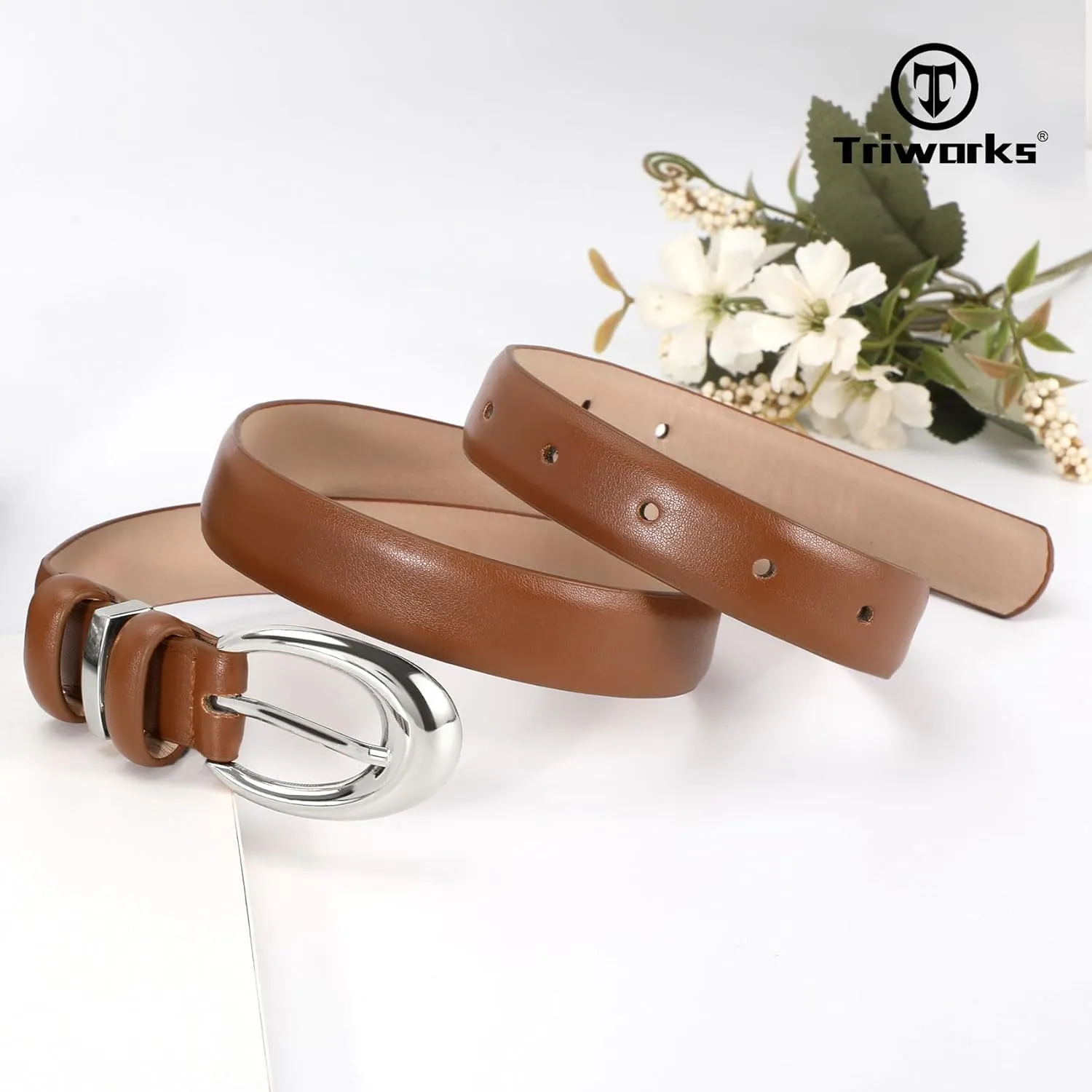 Women Leather Belt for Jeans Pants Fashion Ladies Skinny Faux Leather Dress belt with Gold Buckle