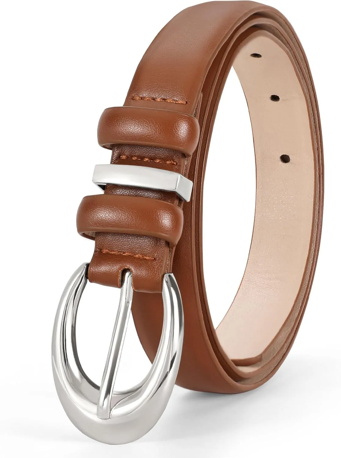 Women Leather Belt for Jeans Pants Fashion Ladies Skinny Faux Leather Dress belt with Gold Buckle