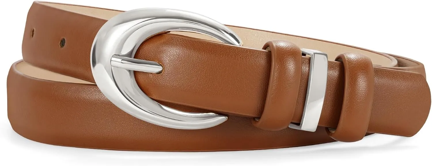 Women Leather Belt for Jeans Pants Fashion Ladies Skinny Faux Leather Dress belt with Gold Buckle