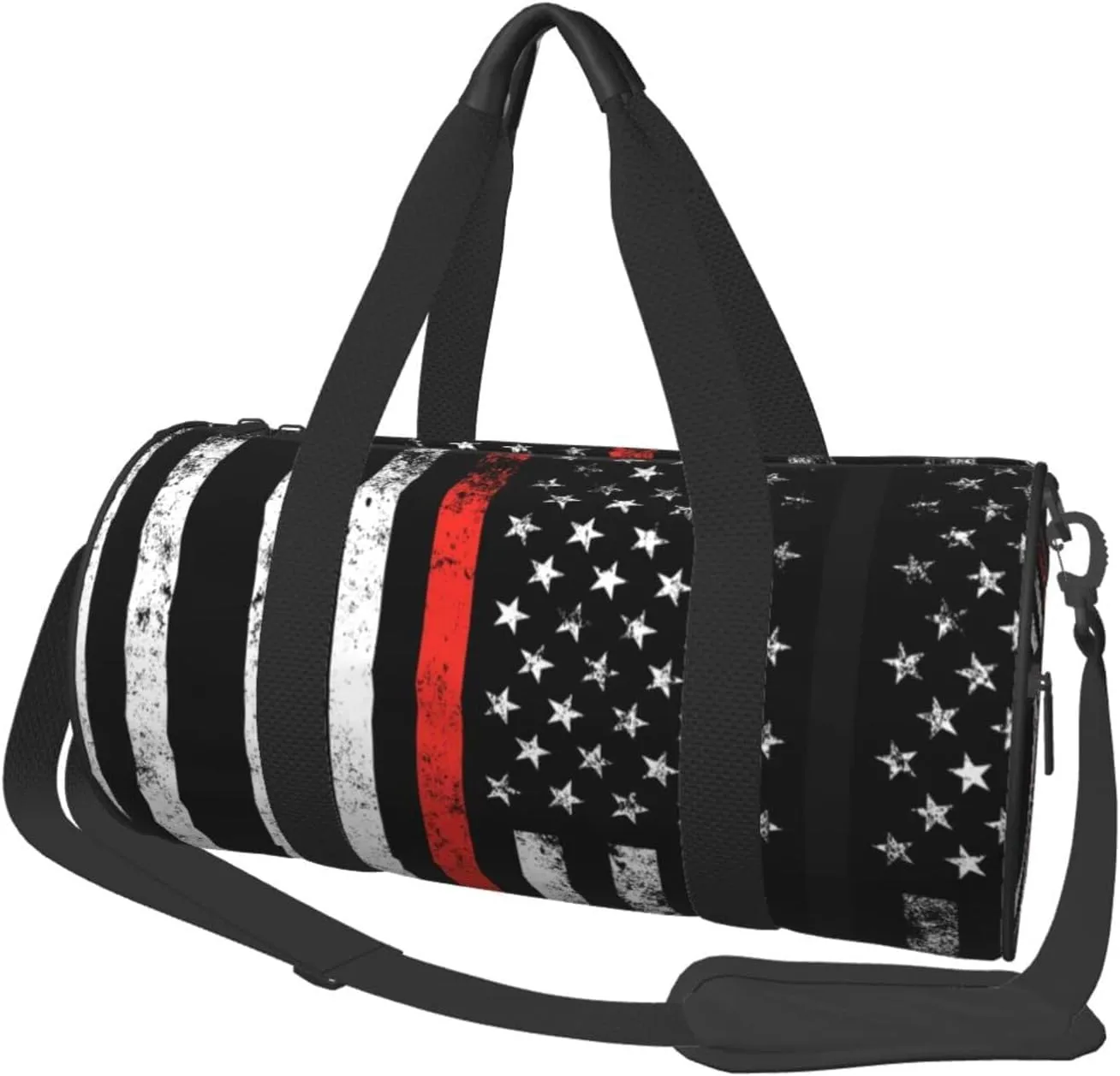 Women Men Firefighter Thin Red Line American Flag Round Duffel Weekender Bag Travel Bag