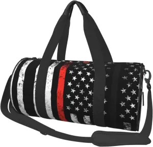 Women Men Firefighter Thin Red Line American Flag Round Duffel Weekender Bag Travel Bag