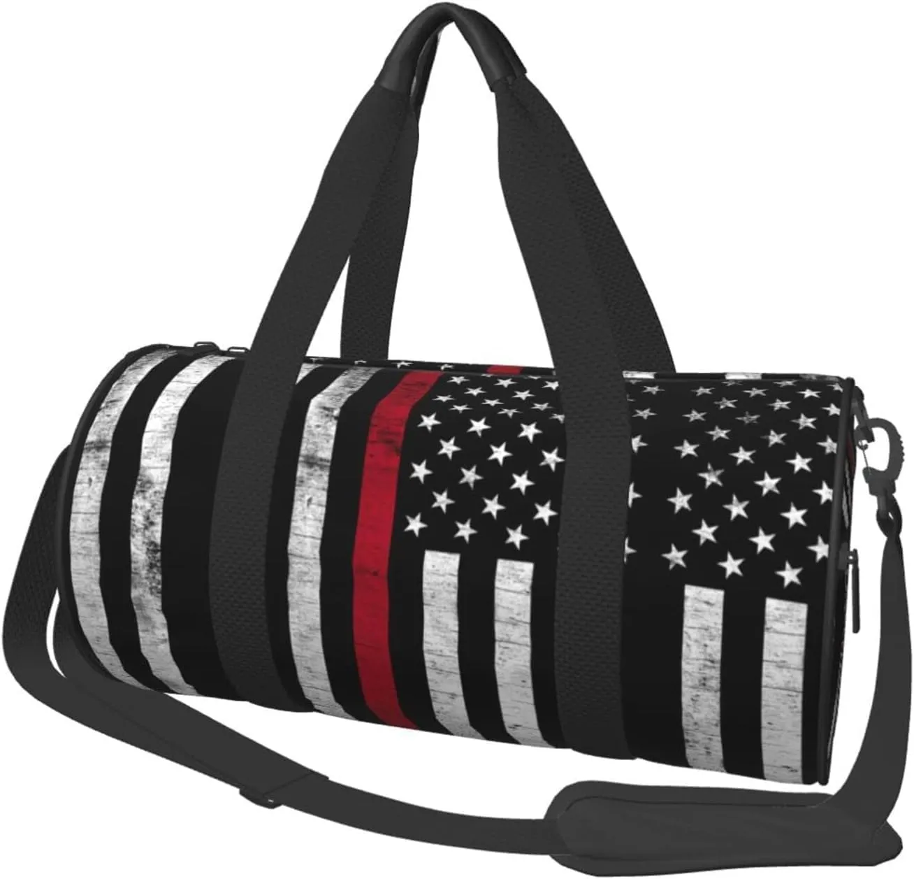 Women Men Thin Red Line Firefighter USA Flag Round Duffel Weekender Bag Travel Bag