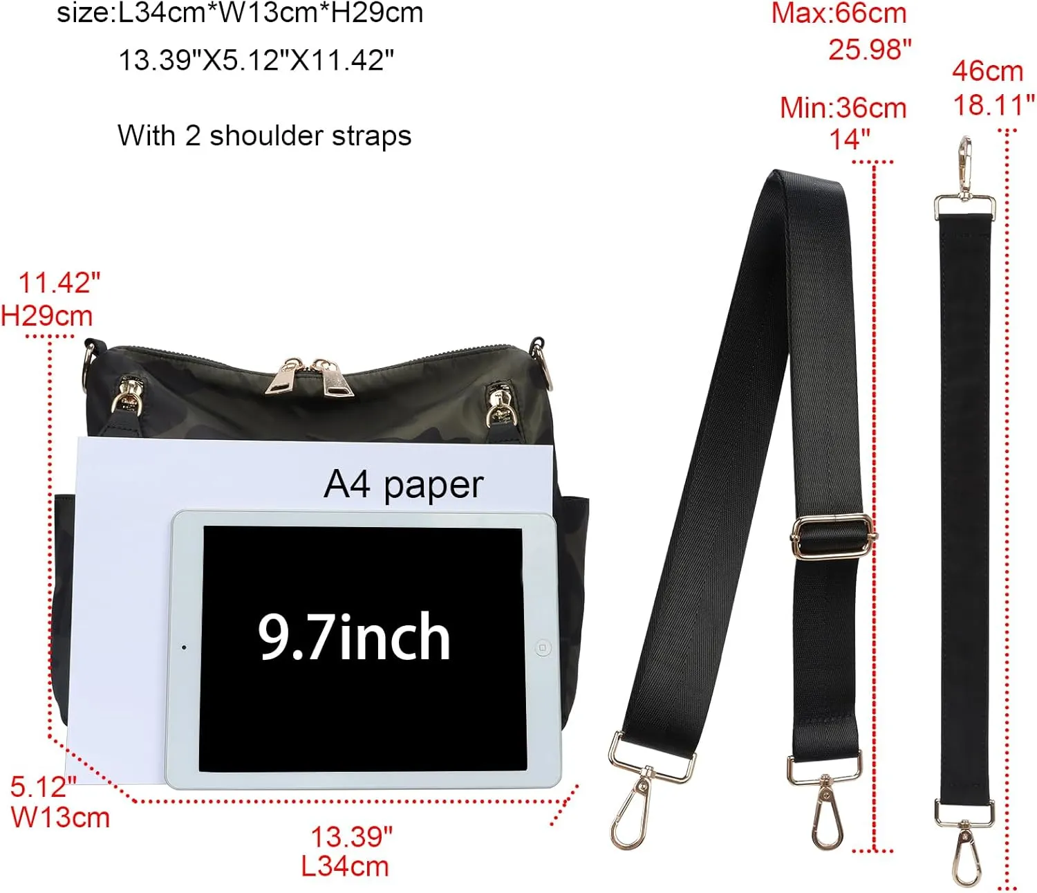 Women Nylon Crossbody Bag Hobo Tote Bag Large Capacity Anti-theft Lightweight Travel Shoulder Bag