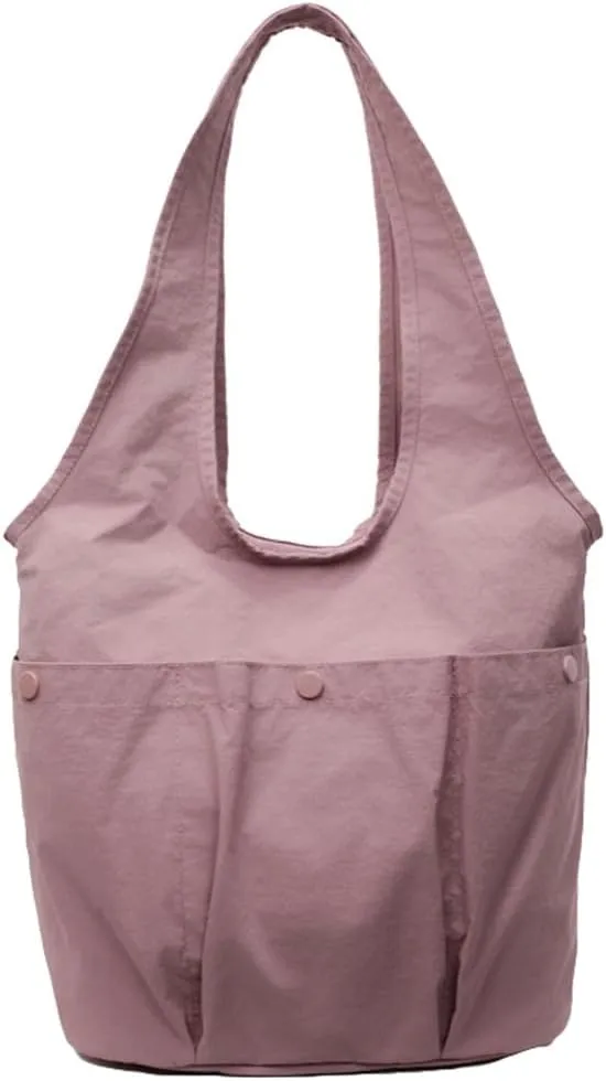 Women Nylon Tote Bag Large Bucket Bag Slouchy Shoulder Handbags Solid Color Hobo Purse for Travel Work Gym Vacation Overnight