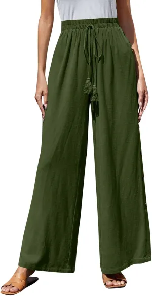 Women Pants Casual Drawstring Elastic Waist Pants High Split Snap Button Post-Surgery Sweatpants Wide Leg Beach Trousers