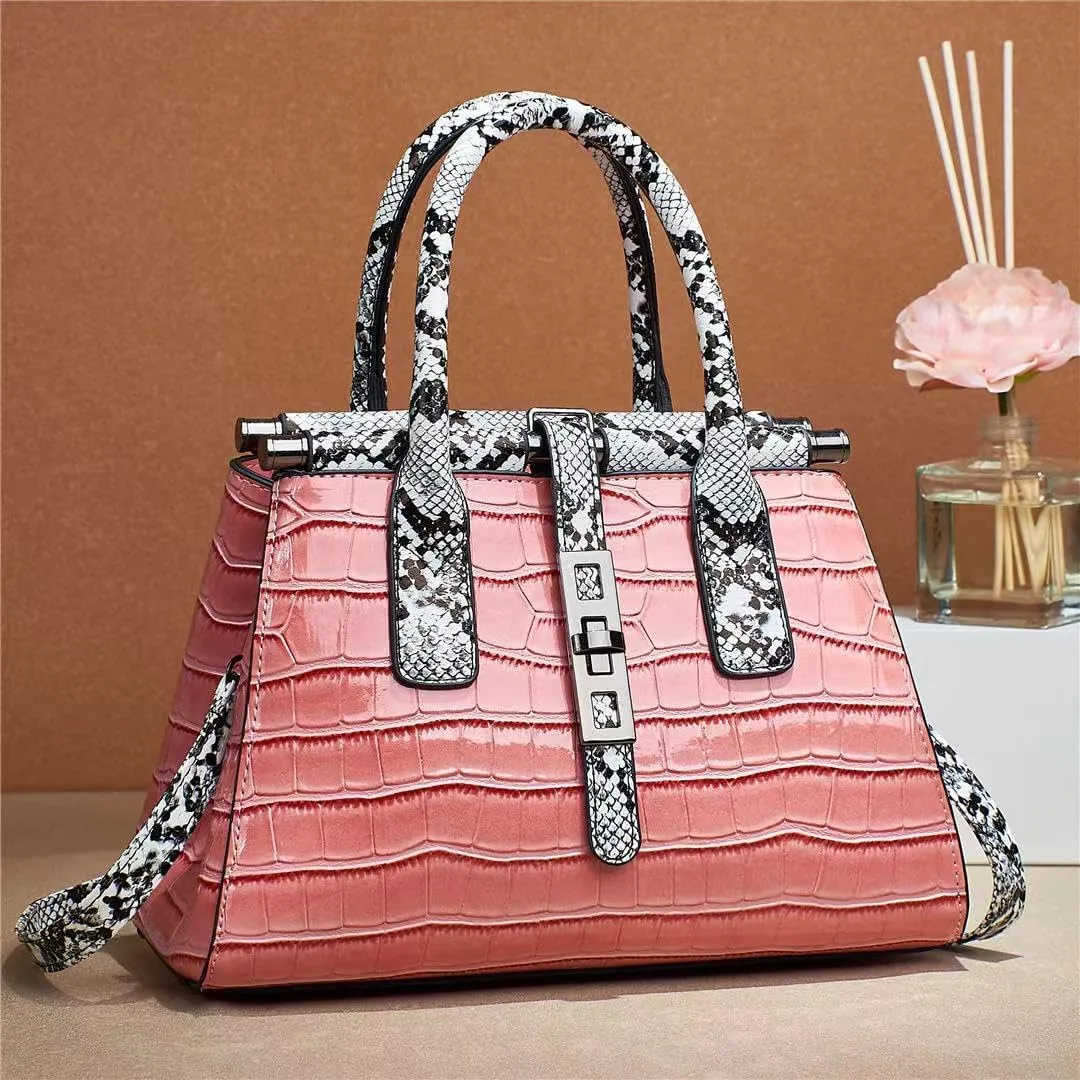 Women Patent Faux Leather Satchel Handbag Crocodile Tote Purse Snakeskin Handle Shoulder Bag,Gift for Wife/Mom