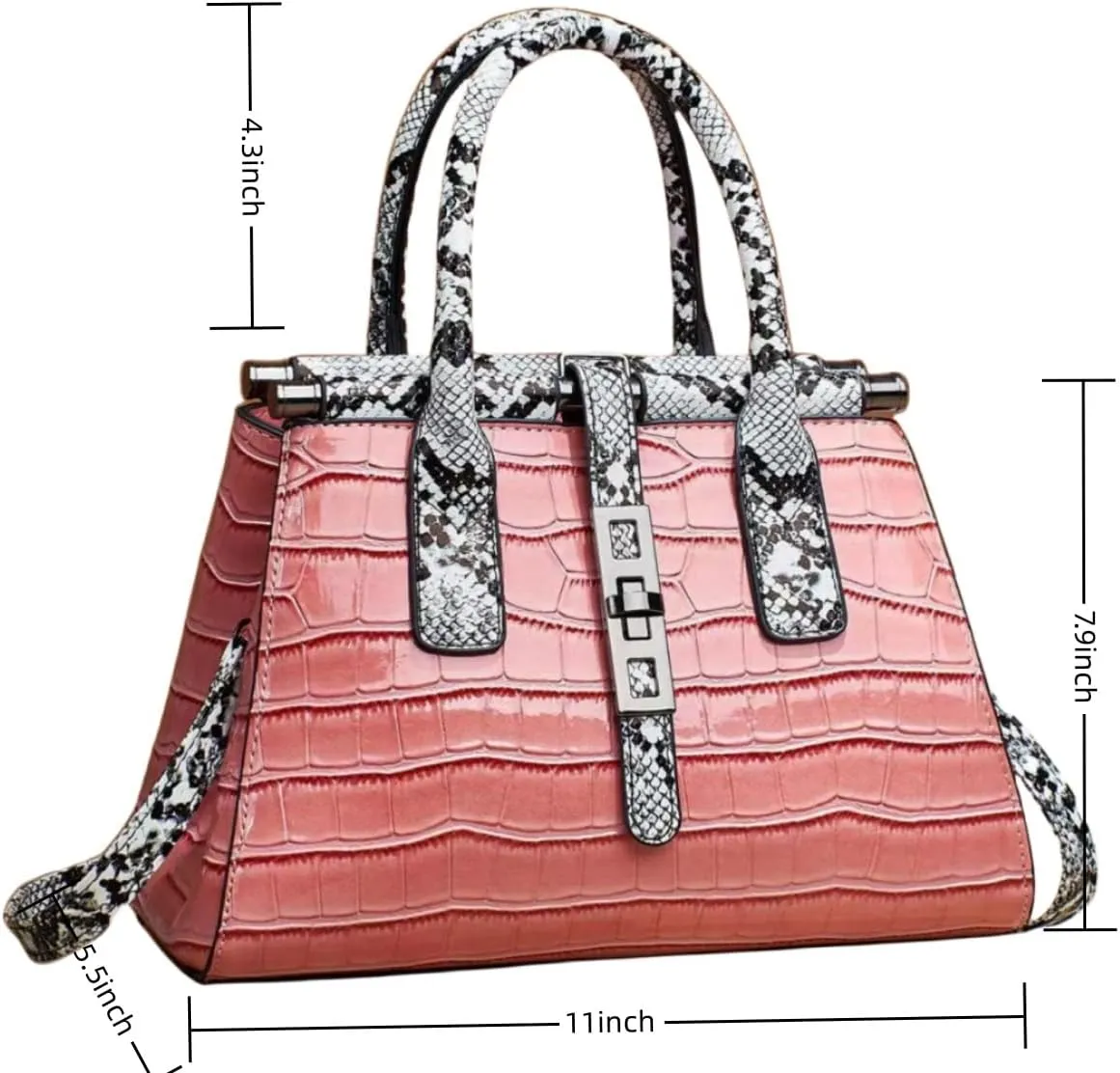 Women Patent Faux Leather Satchel Handbag Crocodile Tote Purse Snakeskin Handle Shoulder Bag,Gift for Wife/Mom