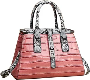 Women Patent Faux Leather Satchel Handbag Crocodile Tote Purse Snakeskin Handle Shoulder Bag,Gift for Wife/Mom