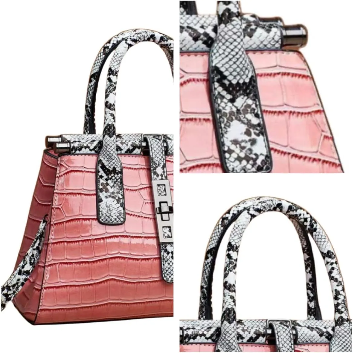 Women Patent Faux Leather Satchel Handbag Crocodile Tote Purse Snakeskin Handle Shoulder Bag,Gift for Wife/Mom