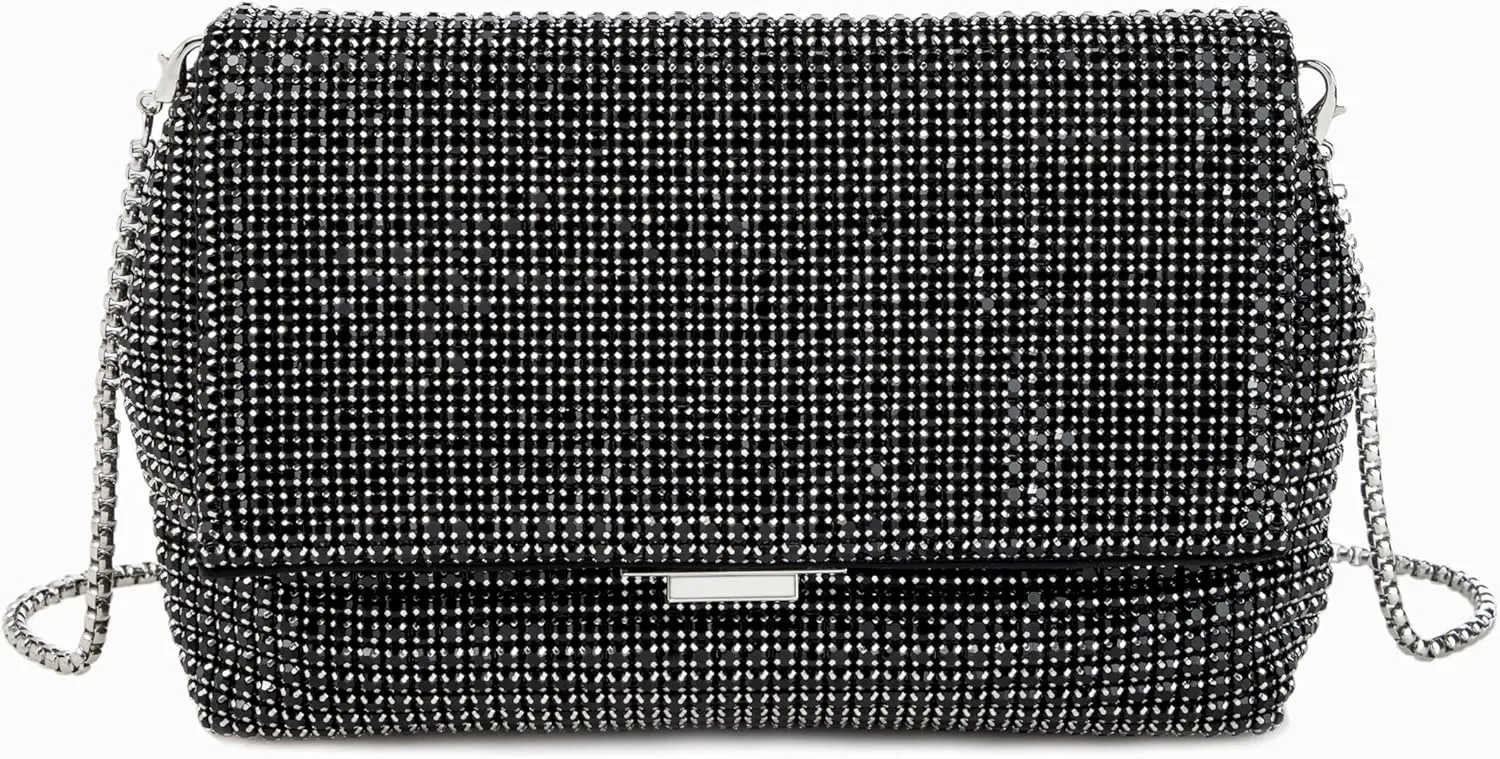Women Rhinestone Evening Shoulder Bag WOC Crystal Clutch with Detachable Strap Sparkling Purse for Wedding Party