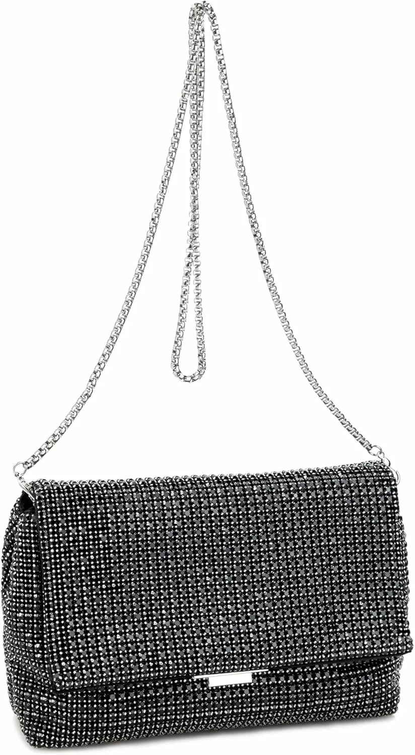 Women Rhinestone Evening Shoulder Bag WOC Crystal Clutch with Detachable Strap Sparkling Purse for Wedding Party
