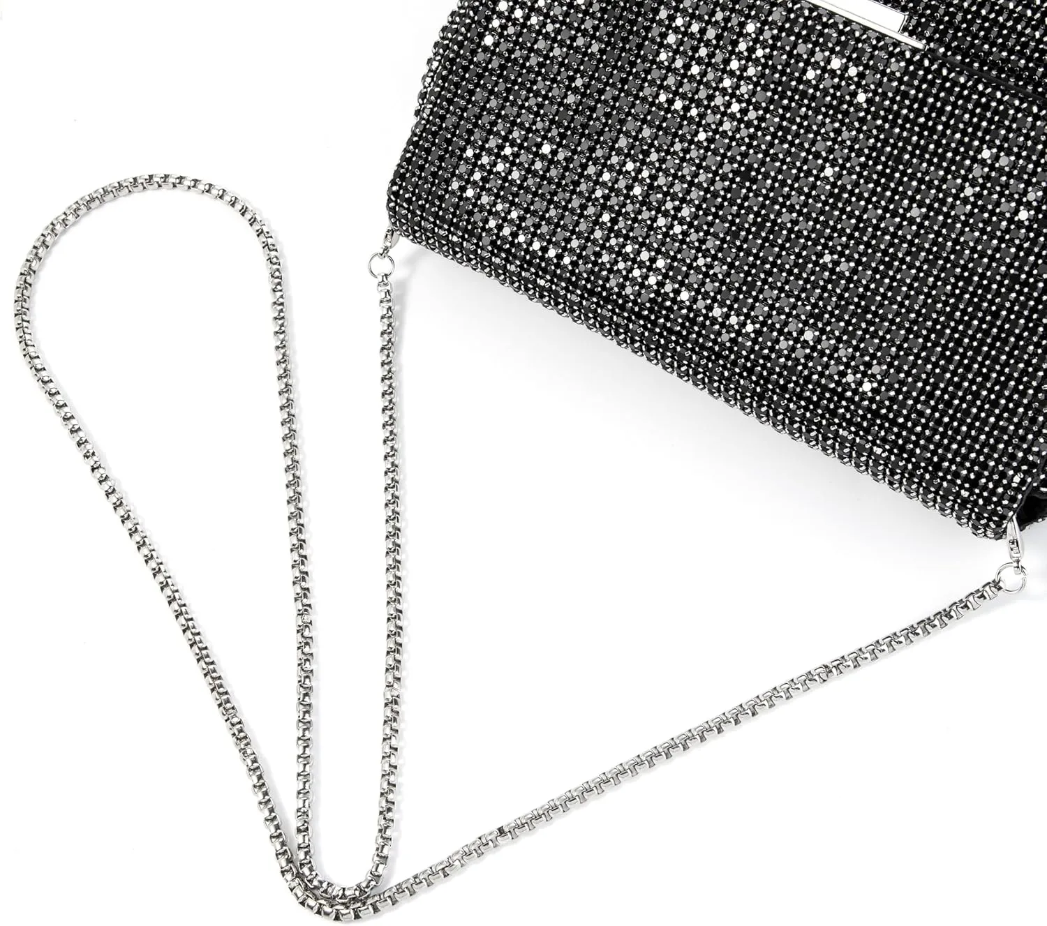 Women Rhinestone Evening Shoulder Bag WOC Crystal Clutch with Detachable Strap Sparkling Purse for Wedding Party