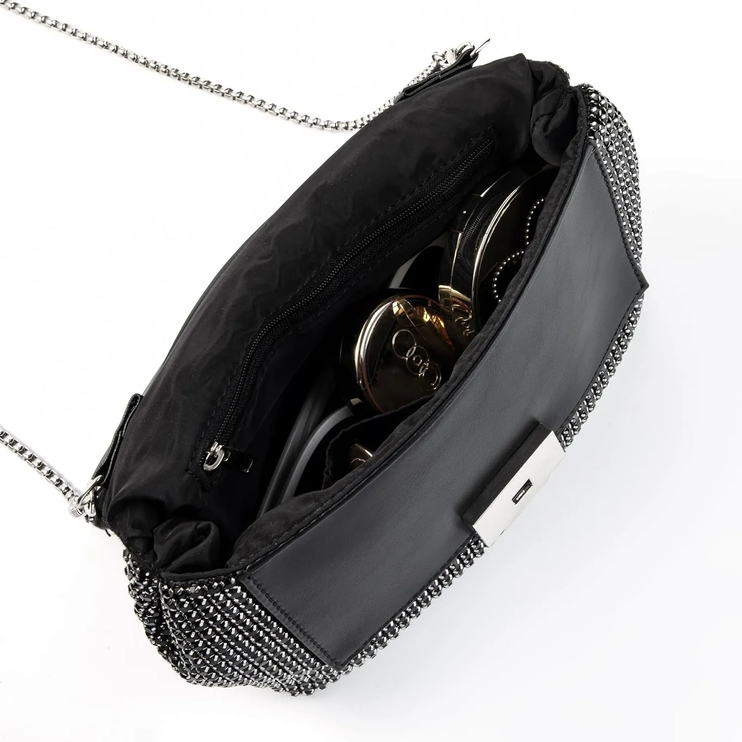 Women Rhinestone Evening Shoulder Bag WOC Crystal Clutch with Detachable Strap Sparkling Purse for Wedding Party