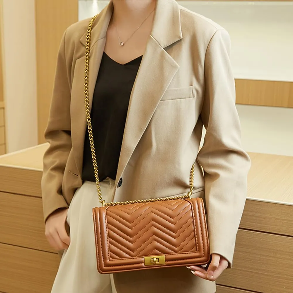 Women Satchel Handbags Quilted Crossbody Bags PU Leather Ladies Shoulder Bag Chain Strap Clutch Purse